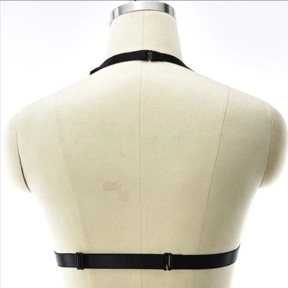 BLACK FLORAL & MESH EMBROIDERED RAVE CLUB HARNESS BRA - Picture 4 of 4